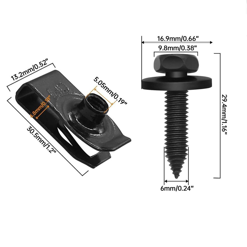 Hex Head Bolt & Washer with M6 U-Nut Clip for Car Engine Undershield