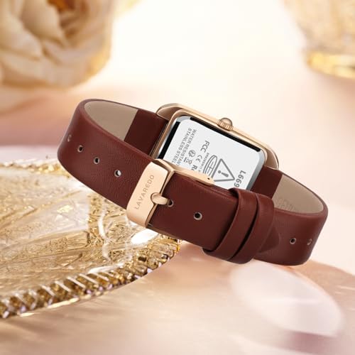 ShunkanSai Women's Analog Quartz Wristwatch with Leather Strap, Slim Fit, Stylish, Waterproof, Square Design, Simple Design, Popular for Casual Fashio