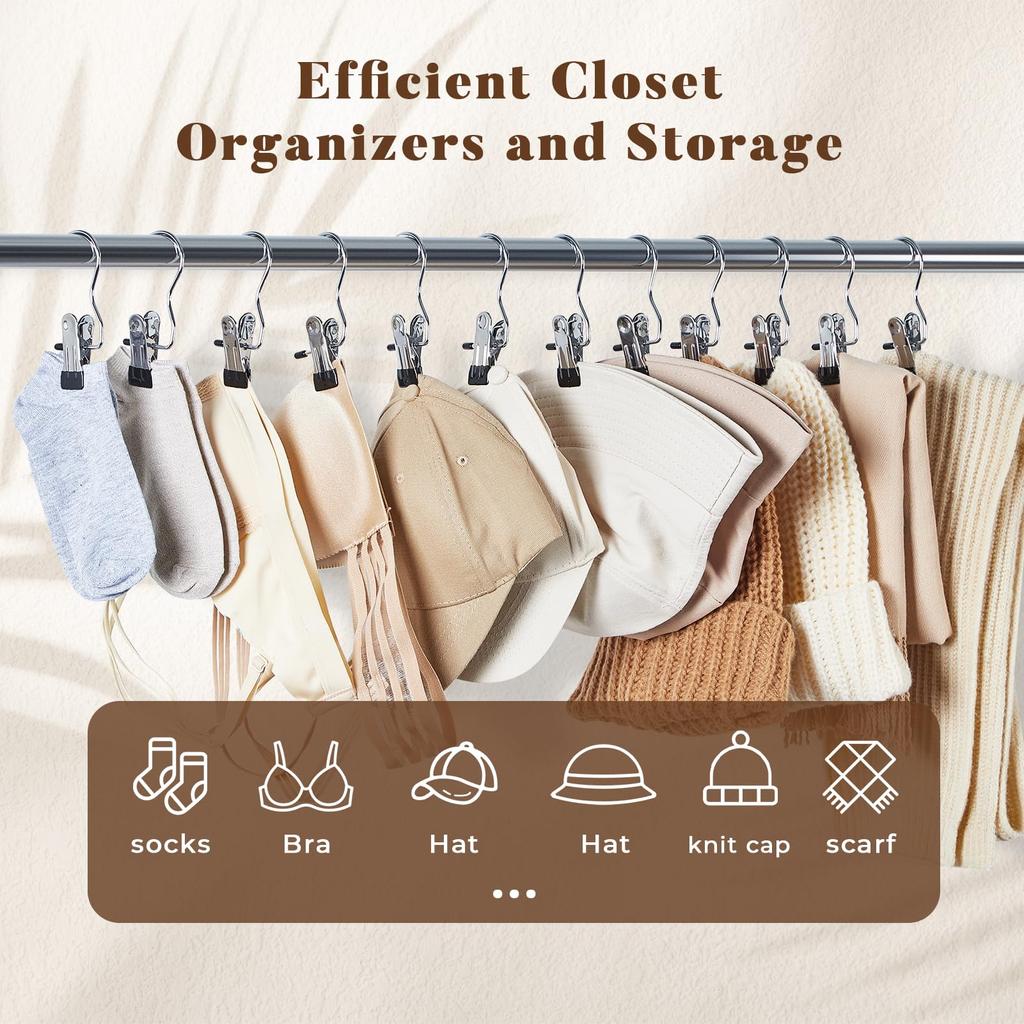 10pcs Stainless Steel Clothespins with Hook Laundry Organizer Portable Hanging Clip Closet Hanger Efficient Clothes Management