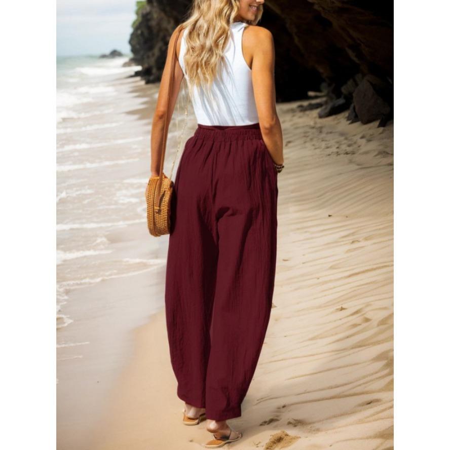 Women's Fashion Casual Solid Color Print High Waist Trousers Pants & Capris