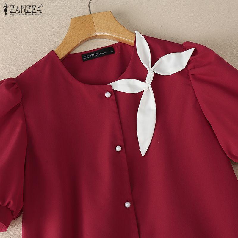 ZANZEA Women Casual Round Neck Summer Short Sleeve Blouse