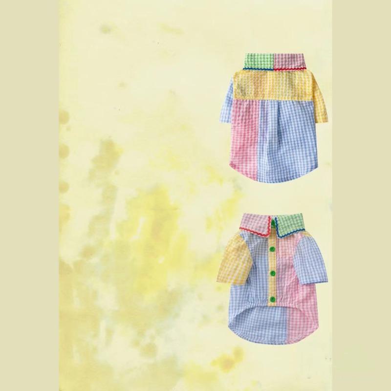 

Pet dog clothes spring and summer thin teddy cat contrasting color puppy contrasting color shirt buttons XS chest 30 back 20 about 1 kg