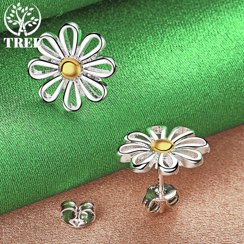 Girlish 925 Sterling Silver Daisy Stud Earring Elegant Versatile Jewelry For Women Birthday Anniversaries Party Gift Accessories