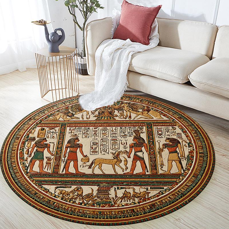 Ancient Egyptian Totem  Round Area Rug,Carpet Rug for Living Room Bedroom Sofa Playroom Decor,Non-slip Floor Mat