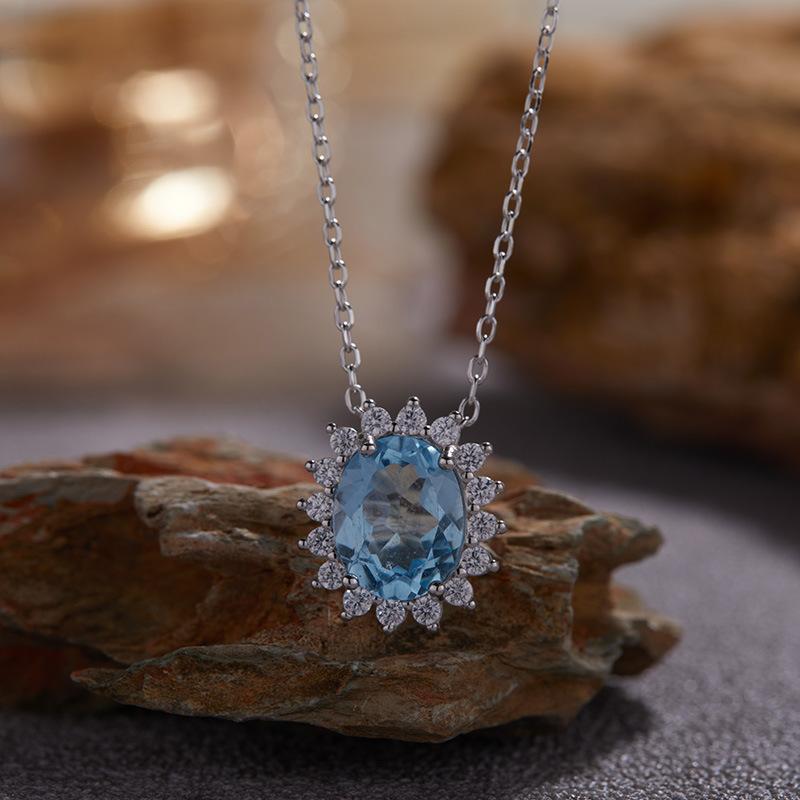 Princess Diana Premium S925 Sterling Silver 18K Gold Natural Treasure Necklace Pigeon Egg Pendant Clavicle Chain Does Not Fade