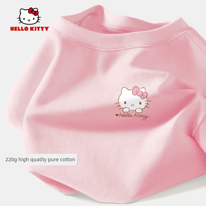 Hello Kitty Girls' Short-Sleeved T-Shirt Summer Pink Children's Base Shirt Pure Cotton Heavyweight Girls' Summer Top