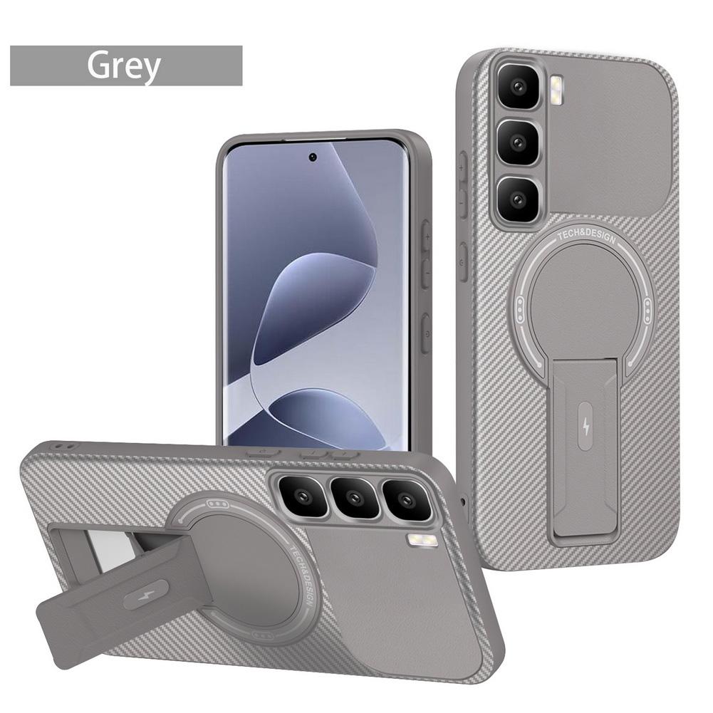 Carbon Fiber Invisible Stand Holder Built-in Magnetic Ring Case for Infinix Hot60 Pro + Hot 60 60i 40i 40 Pro Protection Cover