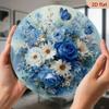 Vintage Round Metal Sign with Blue Roses and Butterflies 20x20cm Wall Decor for Home Bar