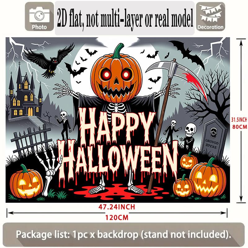 Party Backdrop Halloween Flat Banners Spooky Skeleton Pumpkin Scary Celebrations Wedding Event Backdrop Decoration Front Door Decor