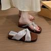 Retro simple with women's heel square head new outer wear 2025 slippers summer low-toe sandals cross