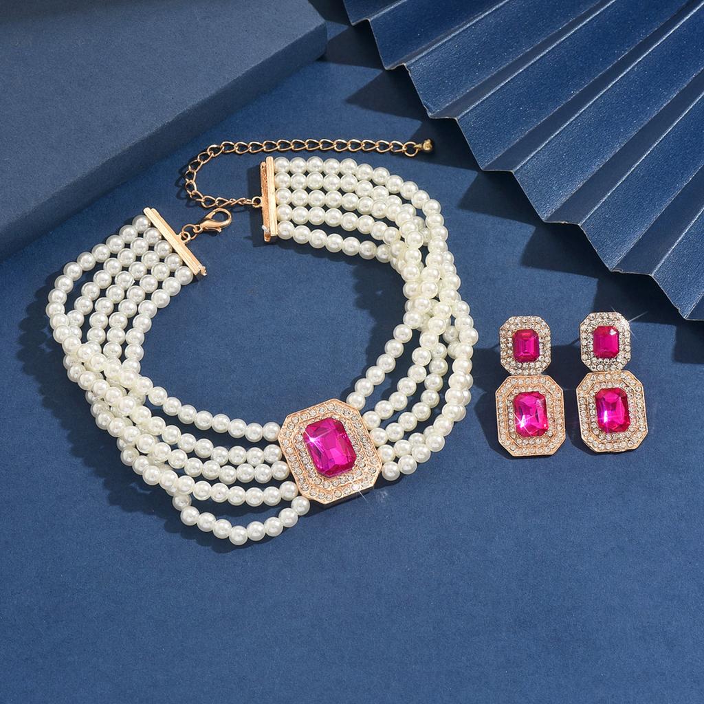 3-teiliges Damenmode Perlen-Serie Halskette Ohrringe Schmuckset, Geeignet für Hochzeiten, Partys und Festivalgeschenke