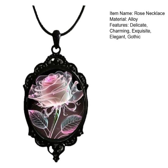 Collana Rosa Gotica Collana con Pendente Floreale Rosa Vintage in Vetro Gioiello Punk Oscuro Regalo per Donne Ragazzine
