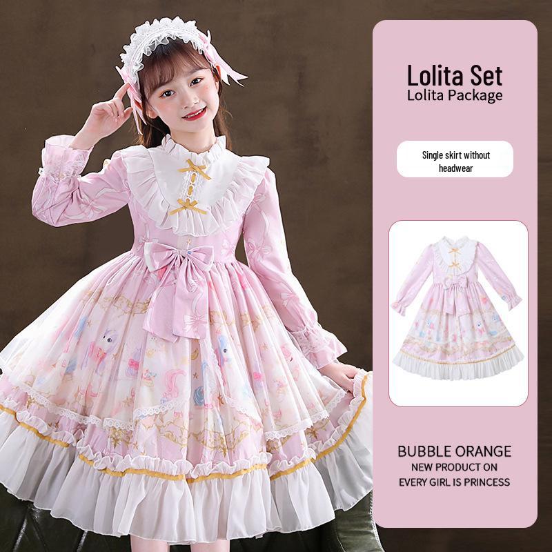 Lolita Princess Long Sleeve Birthday Dress for Girls - 2026 Spring Collection 140cm