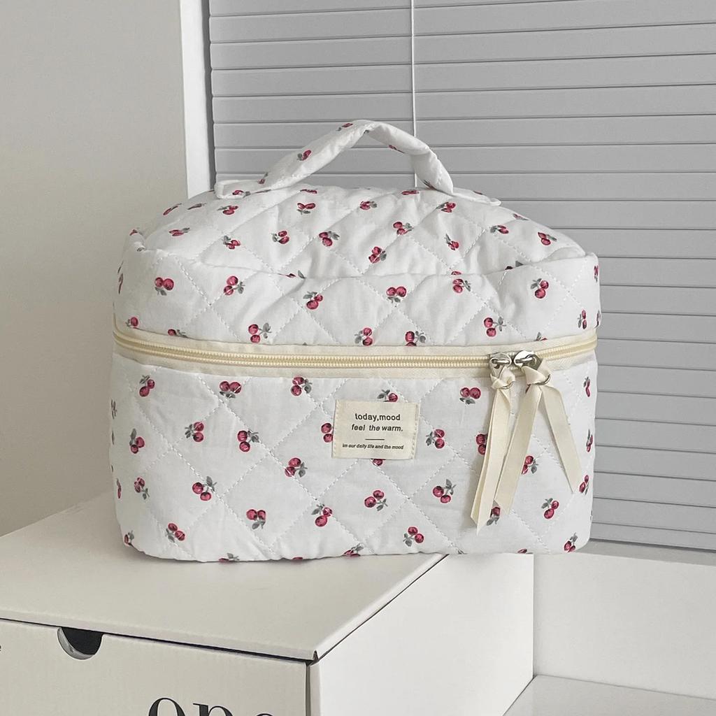 Pink Beige Bear Pattern Women Cosmetic Bag Cute Zipper Makeup Travel Organizer Female Handbag Toiletry Pouch for Girls