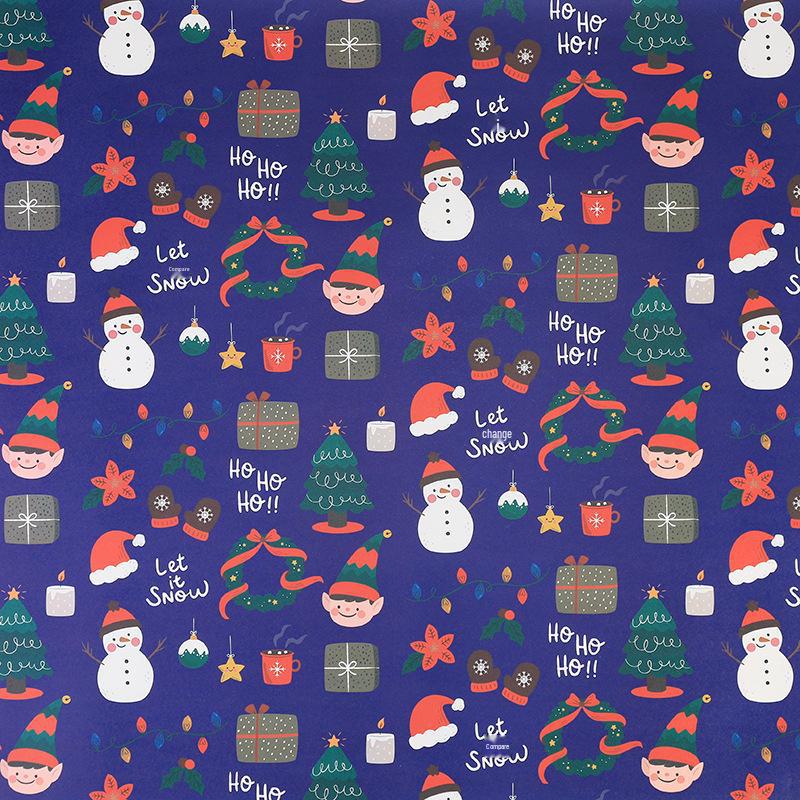 

Різдвяна подарункова упаковка: Щільний крафт-папір з малюнком дерев та лосів type D, size 50*74 білий