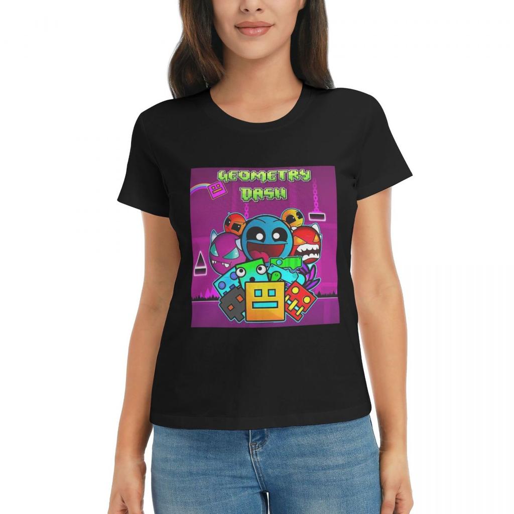 Damen T-Shirt Videospiel Geometry Dash Sommer Kurzarm T-Shirts Rundhals Baumwolle T-Shirts Kleidung Tops Streetwear