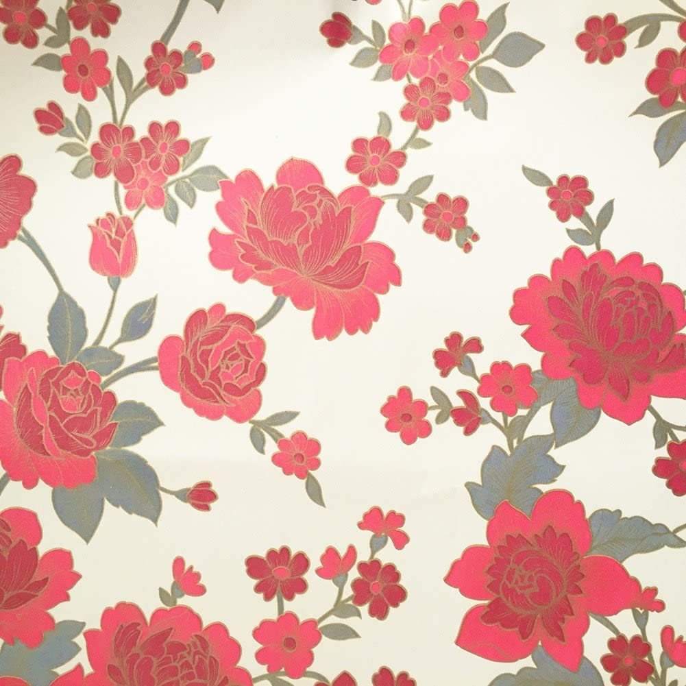 Red Peony Peel and Stick Wallpaper Waterpfoof Floral Contact Paper Self Adhesive Wall Paper Shelf Liner Dresser Cabinet Sticker