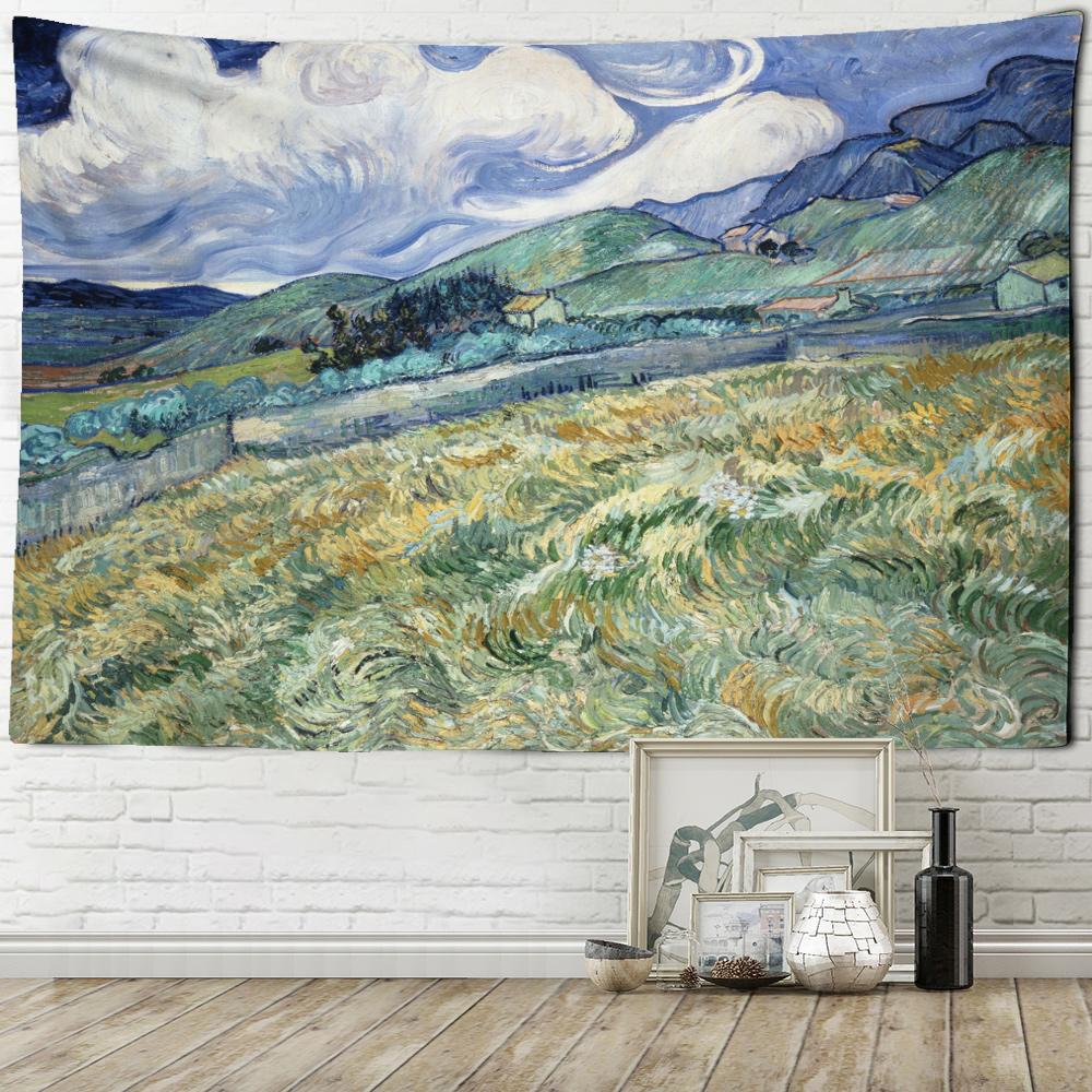 Wheat Field Cypress Tapestry Van Gogh Scenery Living Room Home Background Hanging Cloth Wall Decoration