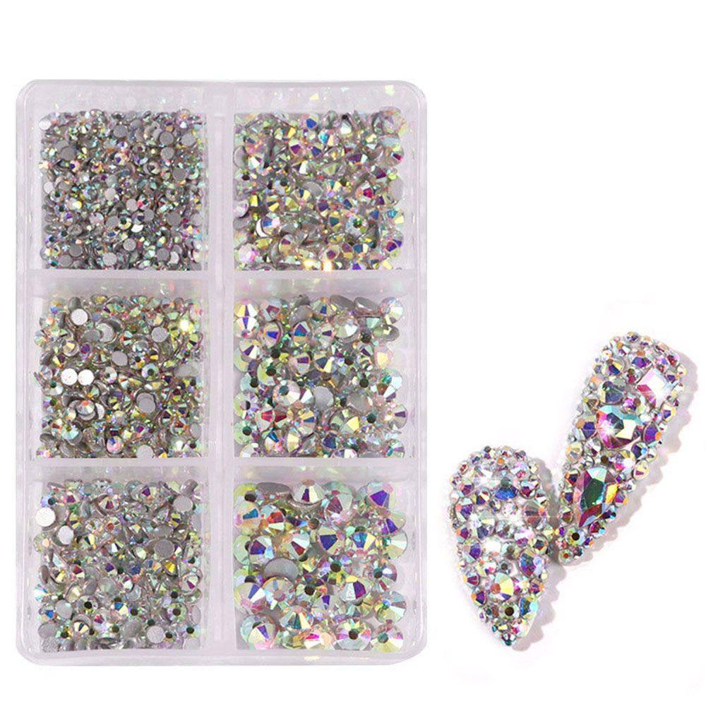 1000Pcs Multi-Size 3D Glitter DIY Diamond Gem Nail Rhinestones AB Crystal