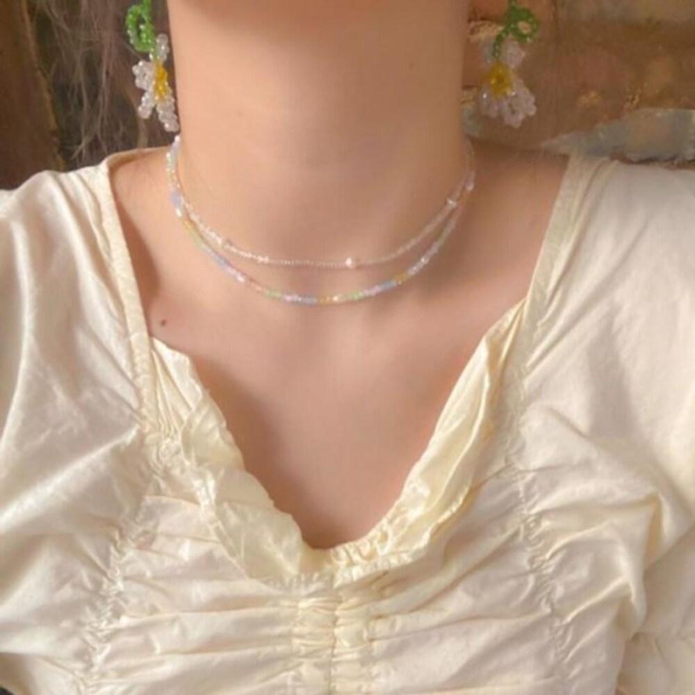 [Onoma] Onm Clear Transparent Bead Pearl Pippi Necklace Choker (19312150)