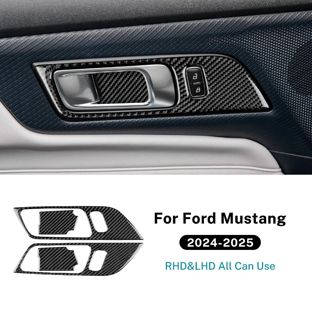 For Ford Mustang GT Dark Horse EcoBoost 2024 2025 2026 LHD RHD Real Soft Carbon Fiber Sticker Car Door Inner Handle Frame Trim