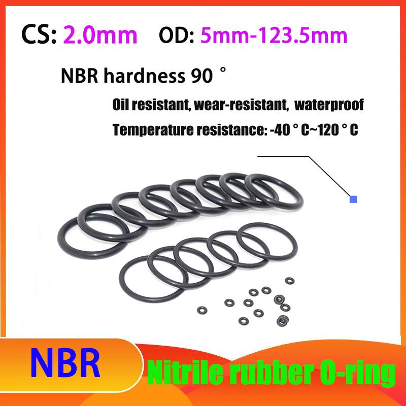 NBR Hardness 90 °CS 2mm Black Nitrile Rubber O-ring Oil Seal Sealing Ring Temperature Resistance Resistant Gasket OD 5mm-123.5mm 2.0mm
