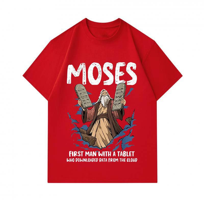 Men's 100% Cotton Crew Neck Short Sleeve T-Shirt, Funny Moses Tablet Cloud Data Print Casual Graphic Tee, Comfortable Breathable Summer Tops for Daily