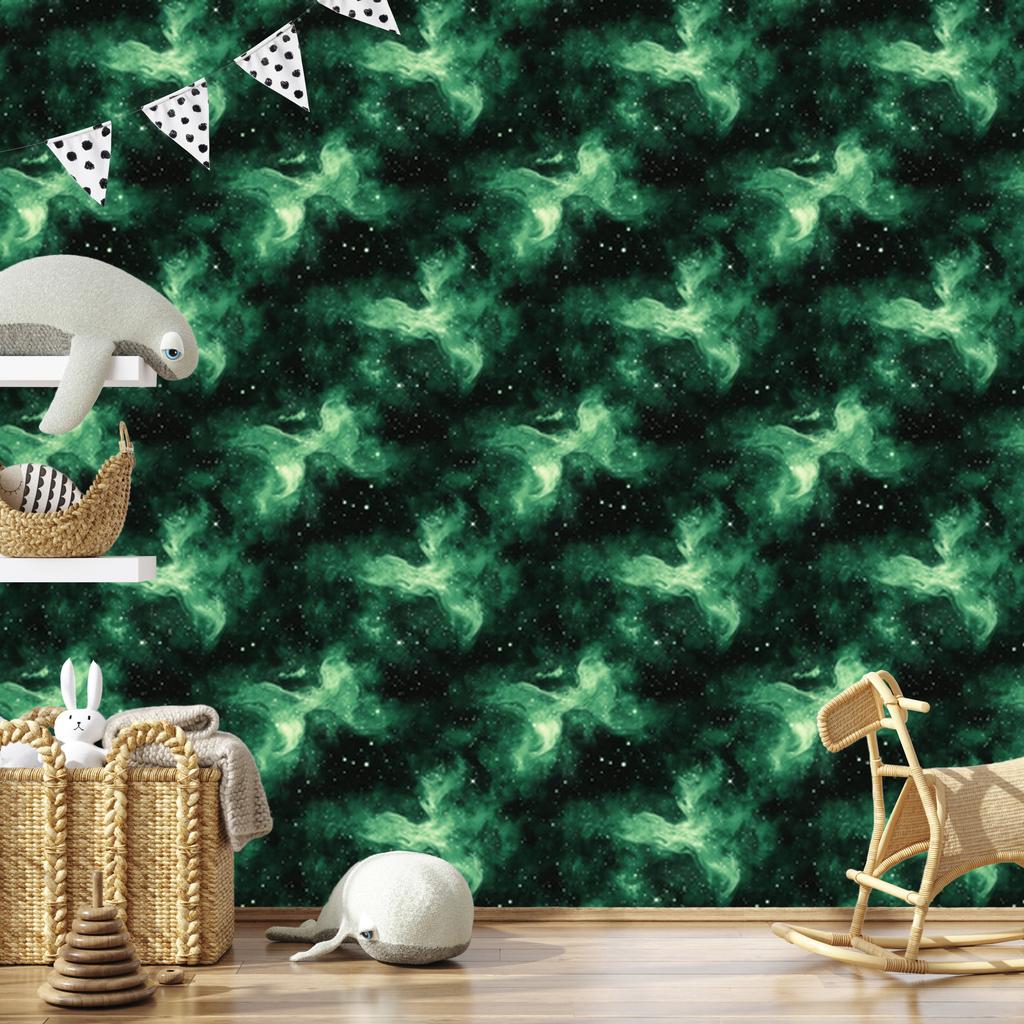 Watercolor Galaxy Wallpaper Sea Green and Black 50x1000
