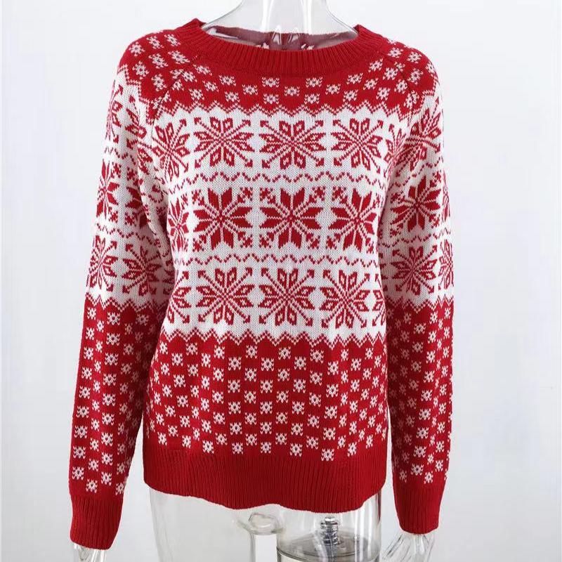 IHUASU Women's Snowflake Knit Loose Christmas Long Sleeve Pullover O-Neck Knitted Sweater