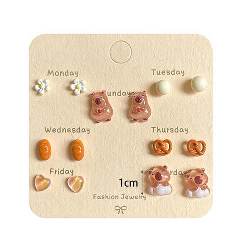 1Set Cute Cartoon Capybara Animal Earrings For Women Girls Trendy Kawaii Capybara Bread Earrings Jewelry Accessories Gifts