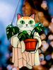 Acrylic White Cat Suncatcher, Black Cat Holding Potted Plant Hanging Window Decor, Cute Artistic Wall Ornaments for Home, Garden