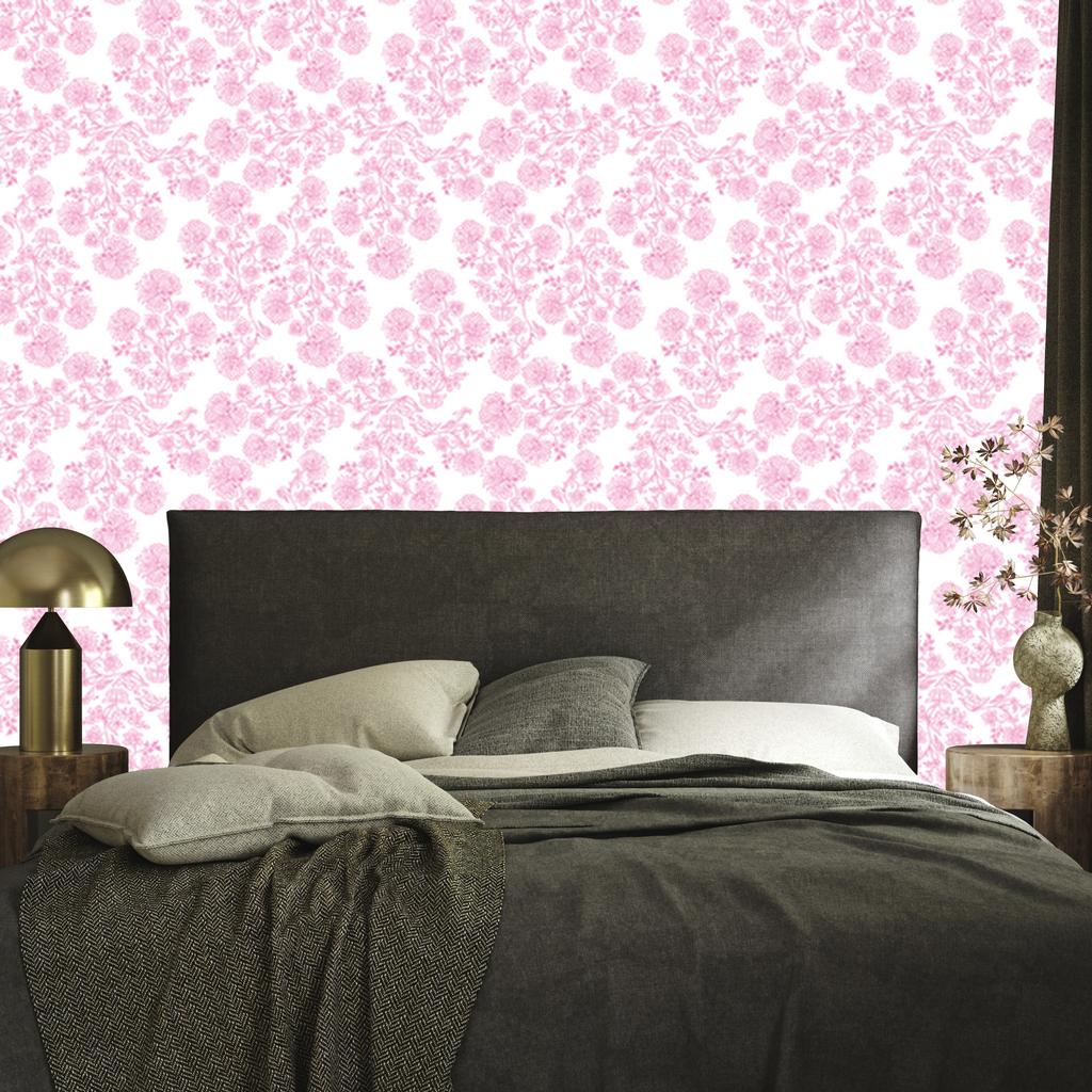 Wallpaper Flowers white and powder pink, powder pink background 50x1000