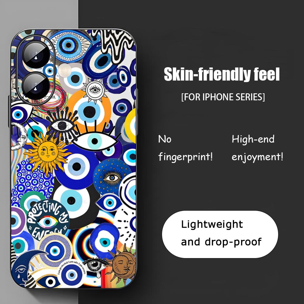 Blue Evil Eye Popular pattern Phone Case For iPhone 17 16 15 14 13 12 11 X XR XS 8 Plus Mini Pro Max Soft black Shockproof Cover