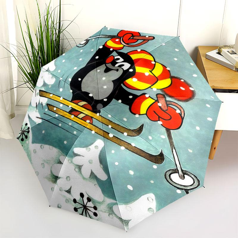 Krtek pattern, automatic folding umbrella, portable and foldable design, 8 ribs, a Christmas or birthday gift.