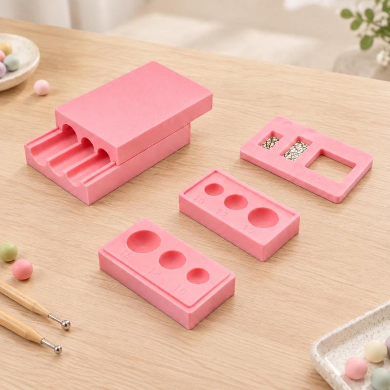 Clay Ball Shaping Tool with Arched Grooves and Middle Piercing Openings for Round Jewelry and Craft Components