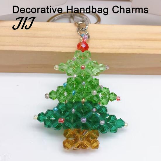 Decorative Handbag Charms Handmade Christmas Beaded Keychain, Xmas Tree Wreath Gift Box Bell Key Ring Santa Keyring, Backpack Hanging Decor for Party