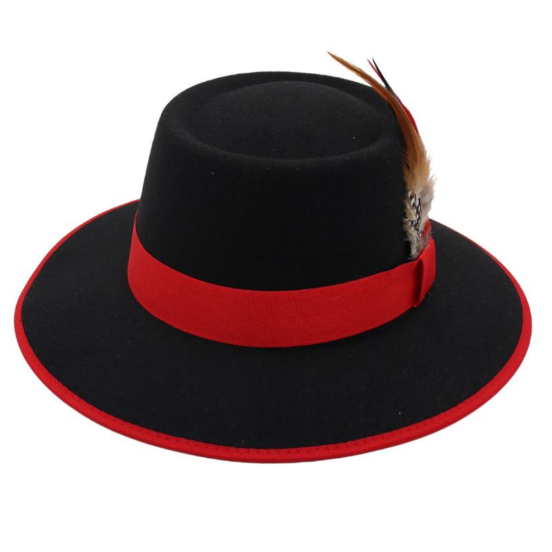 Internet Celebrity Feather Decoration Foreign Style Top Hat Dome Jazz Hat Men And Women Tibetan Felt Hat Imitation Wool Hat Ethnic Style