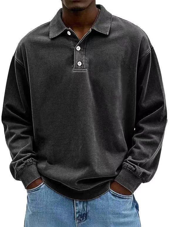 Men's Long Sleeve Polo Shirt Button Collar Relaxed Fit Casual Everyday Top