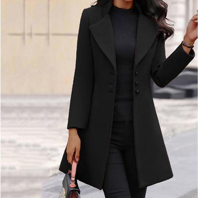 Autumn and Winter Long Lapel Thin Solid Color Slim Women's Woolen Coat Coat