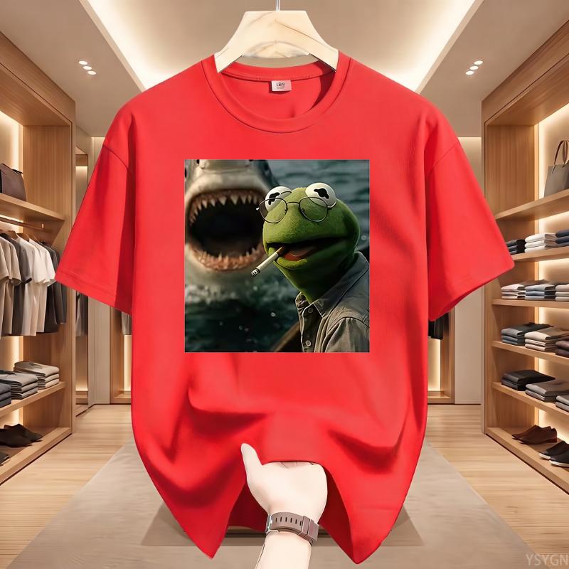 Dark Humor Frog Shark Graphic Funny Meme Tshirt Unisexs Clothing Fashion Tshirts Cotton Casual Short Sleeve T Shirts Streetwear