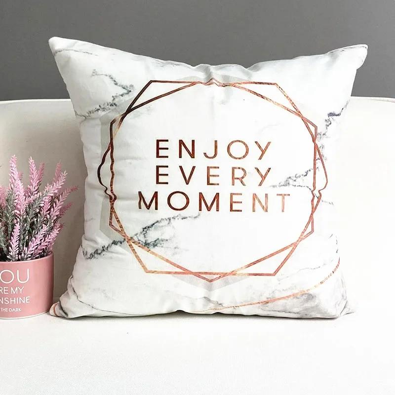 Nordic Pink Girls Geometry Polyester Plush Pillowcase Letters Pink Feather Super Soft Thick Sofa Pillow Cushion Cover Home Decor