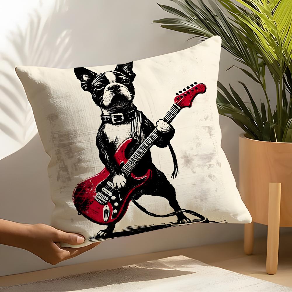 Funny Animal Guitar Playing Patterns   Linen Cushion Covers For Decorative Sofa Home Pillows Case Car Chair Pillows Cases