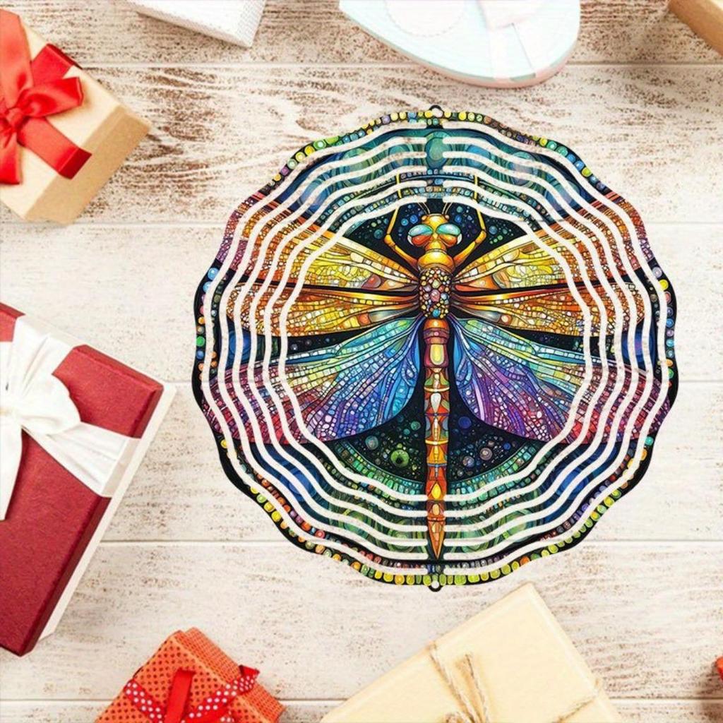 Hanging Wind Chime with Colorful Dragonfly Pattern 2D Kinetic Metal Art for Outdoor Courtyard Balcony Garden Decor
