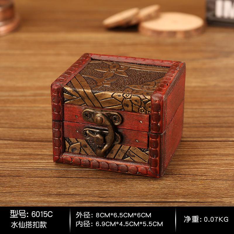 1 szt. Antyczna Mini Drewniana Skrzynia Skarbów Pudełko do Przechowywania Organizer na Biżuterię Pudełko Prezentowe Z Mini Metalem