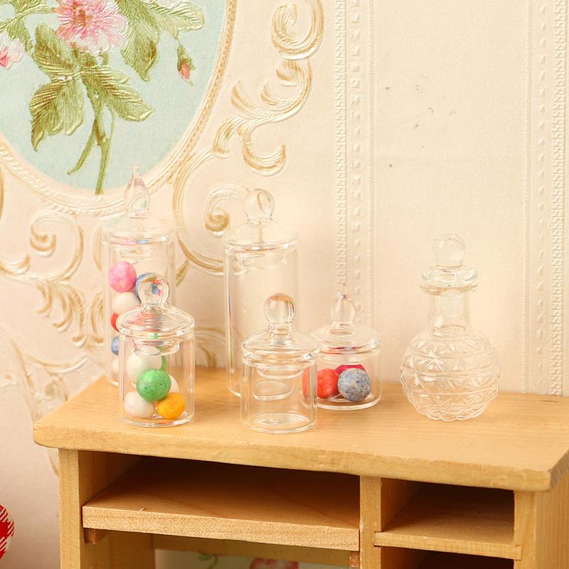 1:12 Dollhouse Miniature Tiny Jar Candy Storage Bottle W/Cover Kitchen Decor