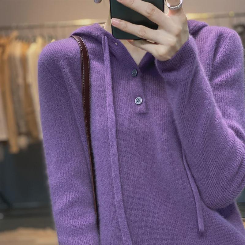 2024 Fall/Winter Women's Loose Fit Thick Hooded Sweater Top