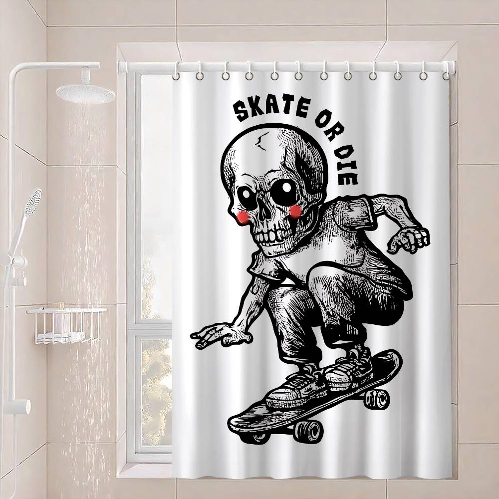 

Art S-Spitfire S-Skateboard Shower Curtain Bath Curtain Print Polyester Fabric Waterproof Bathroom Curtains Hooks Bath Screen 90x180 cm