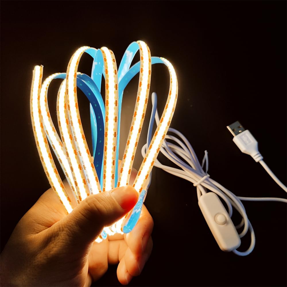 BMW USB LED Strip Lights 5V 320LEDs/M Warm White COB LED Strip Flexible Lamp Tape DIY TV Mirror Backlight Kitchen Room Lighting