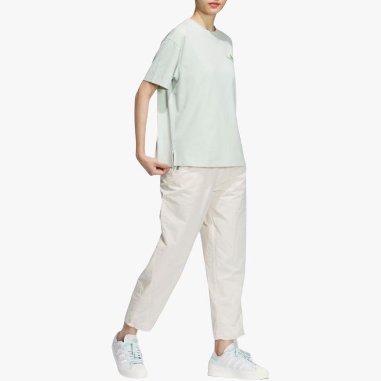 Adidas Originals Trefoil Logo Short Sleeve Tee Women Tops Linen-Green IK8627