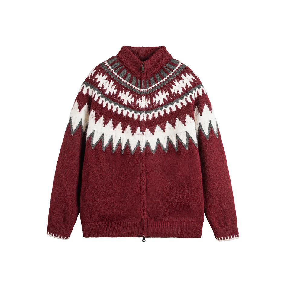 

OLDTRIBE Unisex Fair Isle Zipper Cardigan - Trendy Autumn/Winter Loose Knitwear M38 M червоний